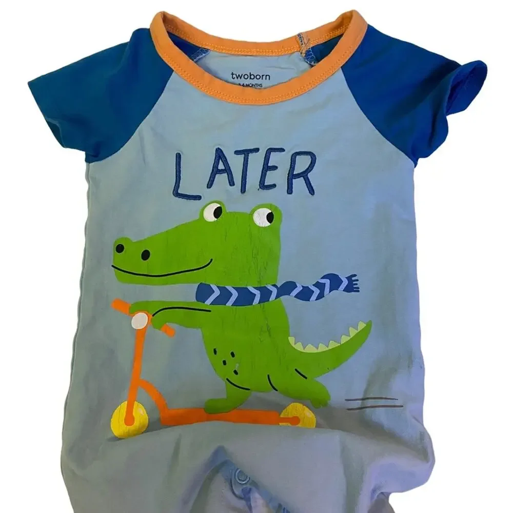 Two Born Later Gator Twin Baby One Piece Bodysuit Set Size 3-6 Months